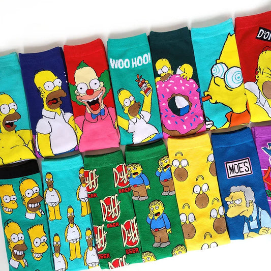 Simpsons Cartoon Anime Funny Socks Men Hip Hop Print Novelty Crazy Sokken Hip Hop Unisex Comfortable Skateboard Happy Meias