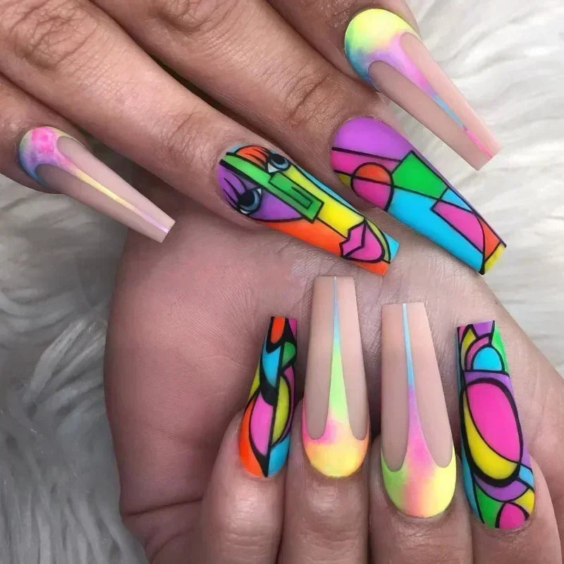 24Pcs Long Ballet False Nails Pink Butterfly with Rhinestones French Design Wearable Fake Nails Glitter Press on Nails Tips Art