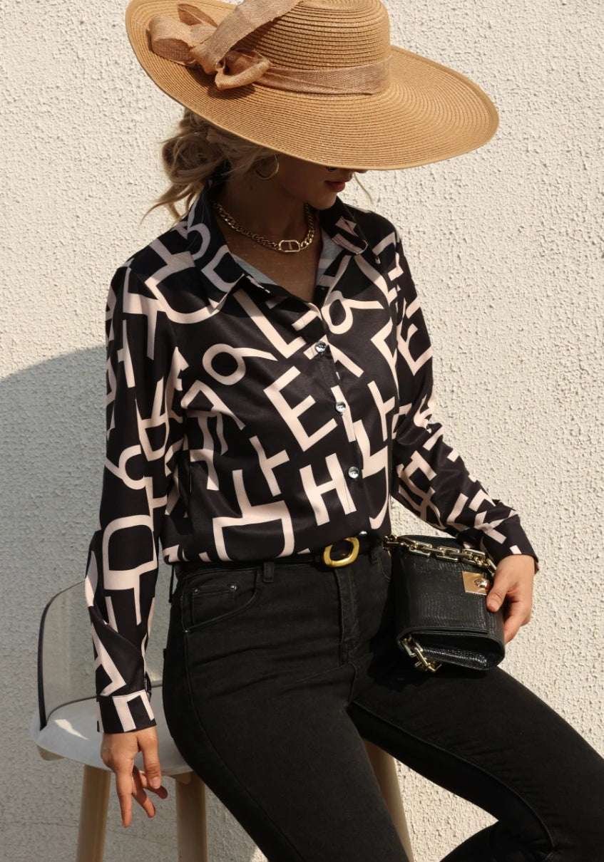 Elegant Women's Fashion Blouse 2025 Spring/Summer Digital Print