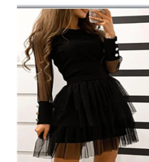 Womens Dresses Spring Fashion Glitter Print Long Sleeve