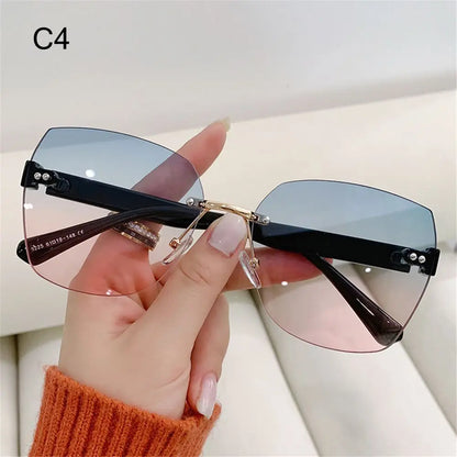 Brown Sunglasses Women Rimless Square Fashion Glasses Vintage Big Sunshades Shades For Zonnebril Dames Oculos De Sol Feminino