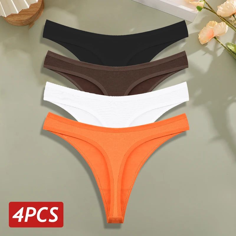 4PCS/Set Cotton Panties for Women Sexy Low Rise G-String Thongs Ultra-thi Seamless Panties Female No Trace Soft Basic Underwear