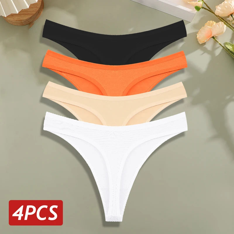 4PCS/Set Cotton Panties for Women Sexy Low Rise G-String Thongs Ultra-thi Seamless Panties Female No Trace Soft Basic Underwear