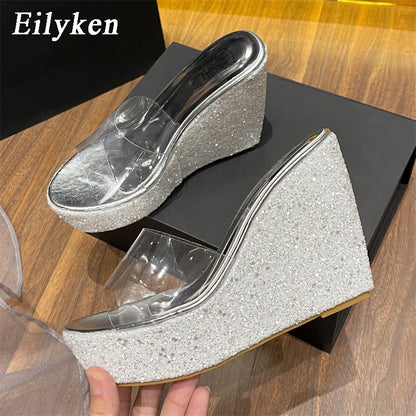 2025 PVC Transparent Platform Wedges Slippers Women Street Style High Heels Shoes