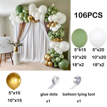 92pc Sage Green Balloons Garland Arch Kit White Gold Confetti Balloon Baby Shower Birthday Party Wedding Decoration Latex Globos