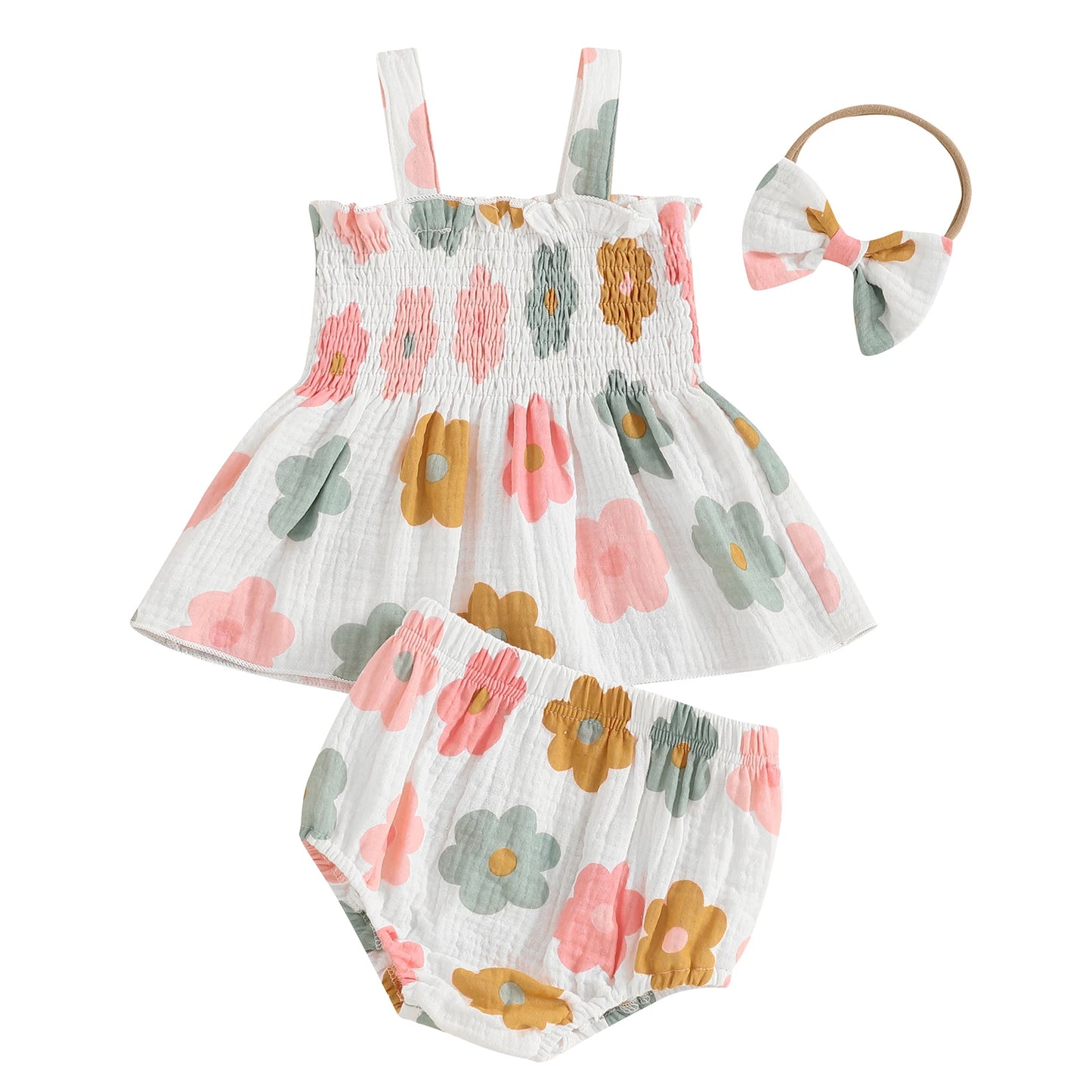 Summer Newborn Baby Girls Clothes Sets Floral Print Sleeveless Ruched Ruffles Tanks Tops+Shorts Bottoms Holiady Beach Outfits