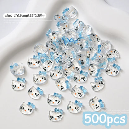 500pcs Cute Sanrio Nail Art Charms 3D Pink Bow Hello Kitty Cinnamoroll Nail Decoration
