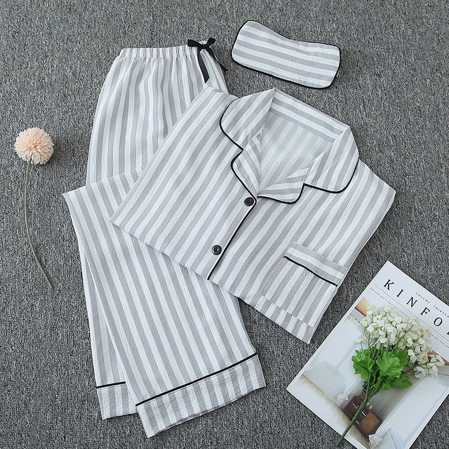 2pc Cotton Pajamas Set Women's Sweet Little Love Cute Two Piece Pijama Jacket Shirts & Long Pant Loungewear Cozy Crepe Homewear