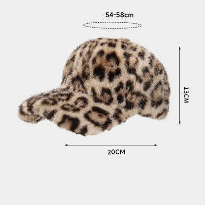 Leopard Print Baseball Cap Women Plush Faux Fur Keep Warm Winter Women's Cap Outdoor Vintage