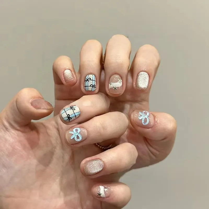 10Pcs Pink Handmade Press on Nails Short Blush Artificial False Nail Tips