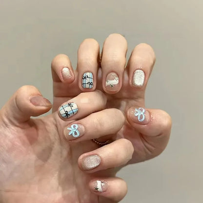 10Pcs Pink Handmade Press on Nails Short Blush Artificial False Nail Tips