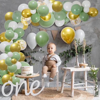 92pc Sage Green Balloons Garland Arch Kit White Gold Confetti Balloon Baby Shower Birthday Party Wedding Decoration Latex Globos