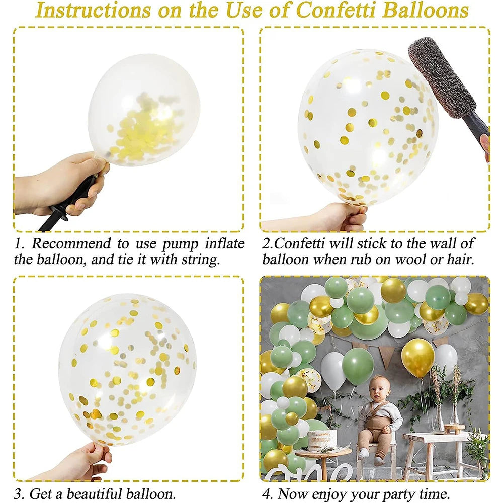 92pc Sage Green Balloons Garland Arch Kit White Gold Confetti Balloon Baby Shower Birthday Party Wedding Decoration Latex Globos