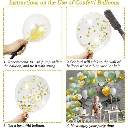 92pc Sage Green Balloons Garland Arch Kit White Gold Confetti Balloon Baby Shower Birthday Party Wedding Decoration Latex Globos