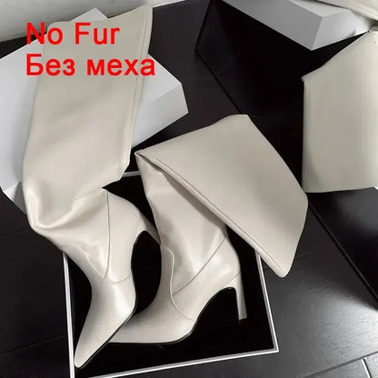 JOZHAMTA Size 34-43 Knee Boots For Women Real Leather Thick High Heels Winter Shoes Fall Fashion