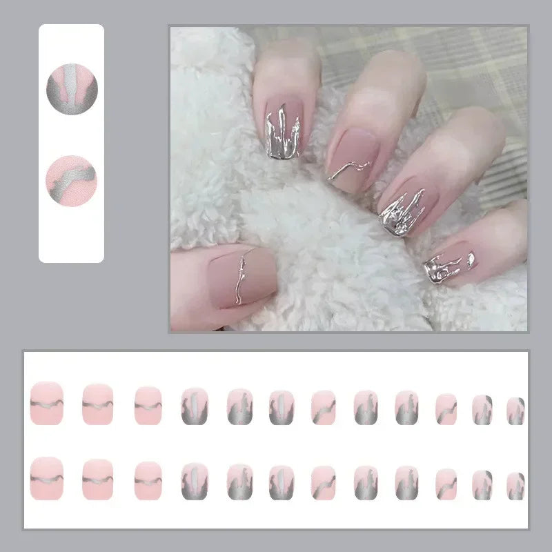 24pcs Detachable Short Press on Nails Y2k rhinestone False Nails with Glue Ballet Sweet Cool Girls Artificial False Nails Tips