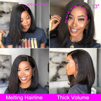 Glueless Kinky Straight Human Hair Wigs 4X4 Bob