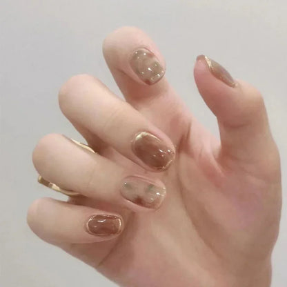 10pcs Handmade Curry Autumn Winter False Nails Design