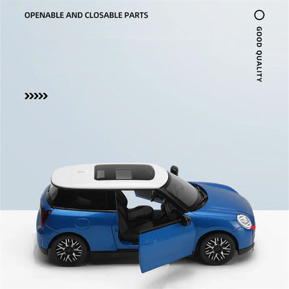 1/28 Mini Cooper Alloy Car Model Diecast Metal New Energy Vehicles Car Model Simulation Sound and Light Collection Kids Toy Gift