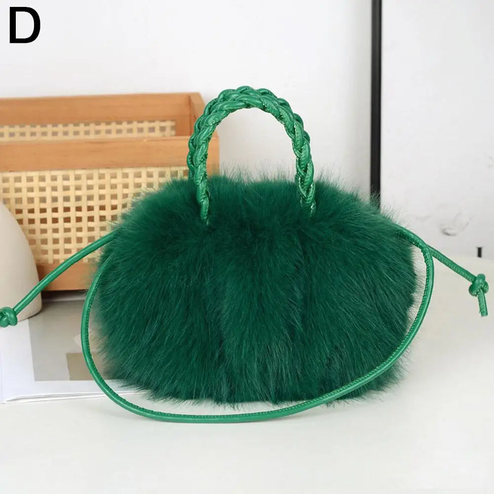 Cute Pumpkin Bag Faux Fur Tote Bag Women's Bucket Plush Luxury Design Ladies Handbags Soft Winter Sweet Girl Handbag