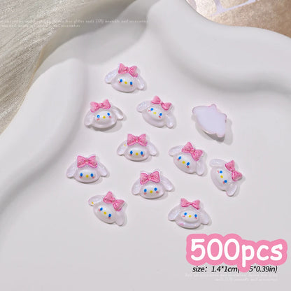 500pcs Cute Sanrio Nail Art Charms 3D Pink Bow Hello Kitty Cinnamoroll Nail Decoration