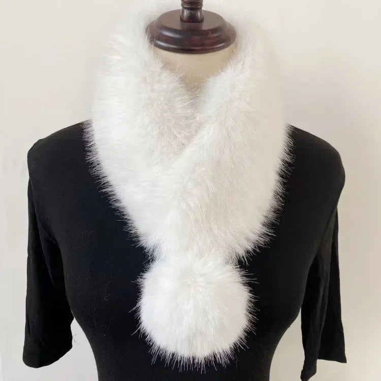 Winter New Imitating Fox Fur Scarf with Pom Pom Fashion Warm Genuine Fur Scarves Thick Warm