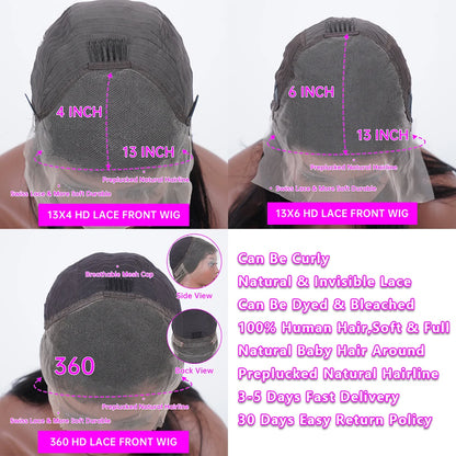 13x4 Bone Straight Lace Front Wigs Human Hair 30 Inch Pre Plucked Lace Frontal