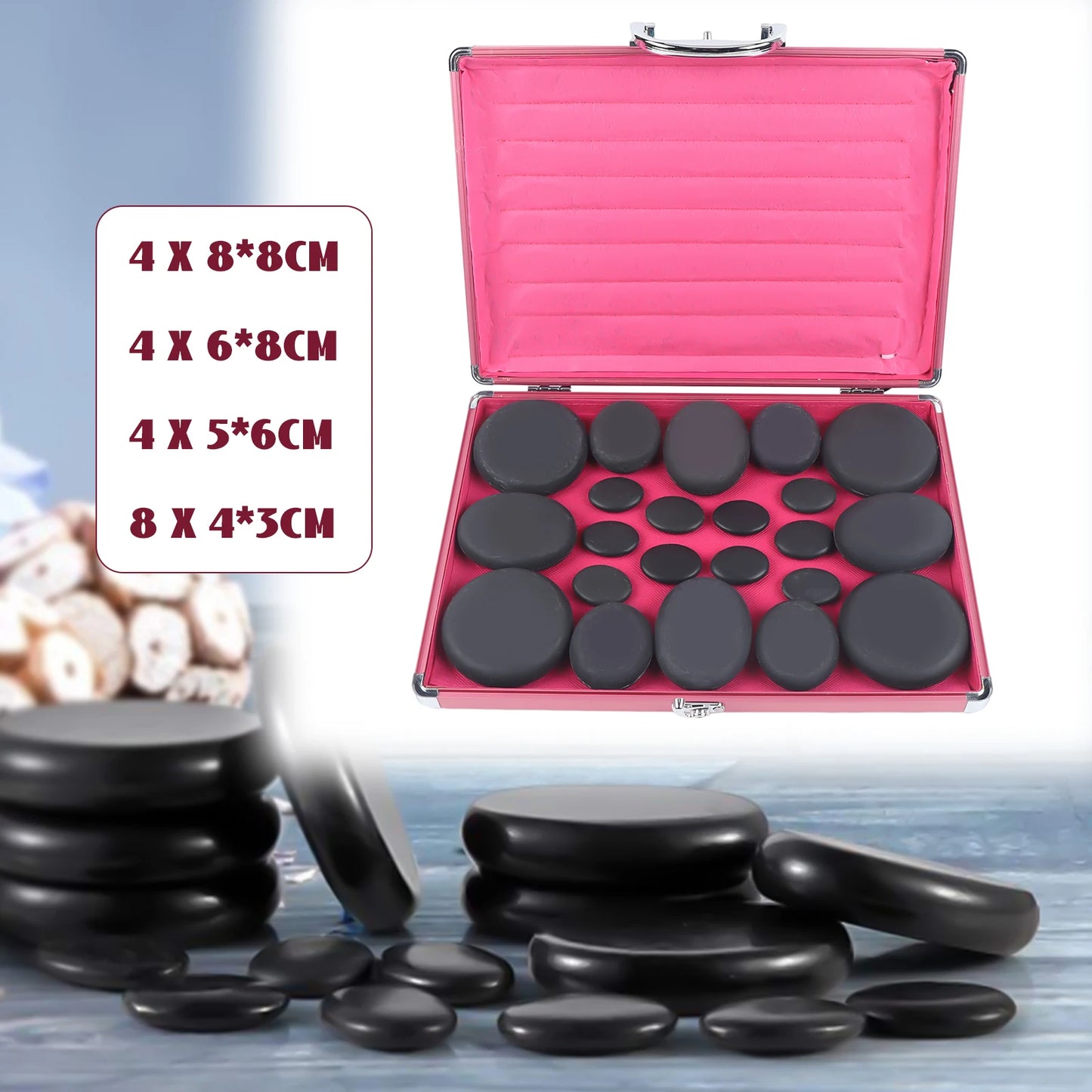 20 Piece Hot Stone Massage Set Massage Set with Heating Box Basalt