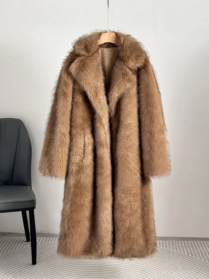 UCXQ Fashion Faux Fur Coat European Style Lapel All Match Covered Button Loose Casual Long Women's Coats New Winter 23C2945
