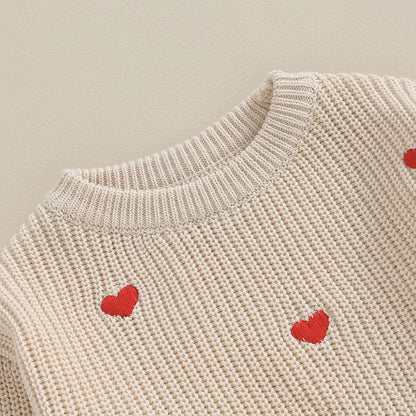 Lioraitiin 0-18M Baby Girl Knit Sweater Love Heart Embroidery Sweatshirt Pullover Tops Infant Valentine's Day Clothes