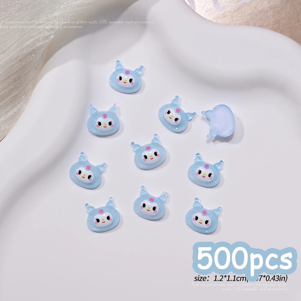 500pcs Cute Sanrio Nail Art Charms 3D Pink Bow Hello Kitty Cinnamoroll Nail Decoration