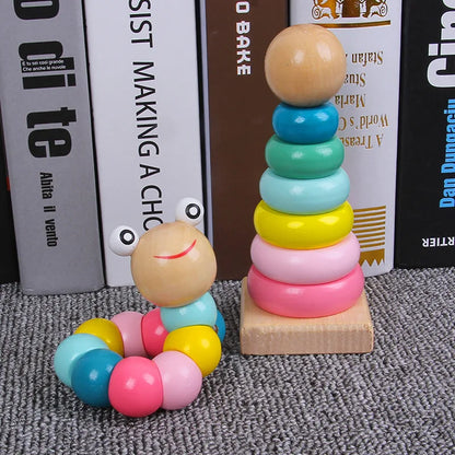 Children Rainbow Tower Ferrule Wooden Toy Stacking Circle Baby Early Childhood Education Puzzle Ring Montessoris Toys Kids