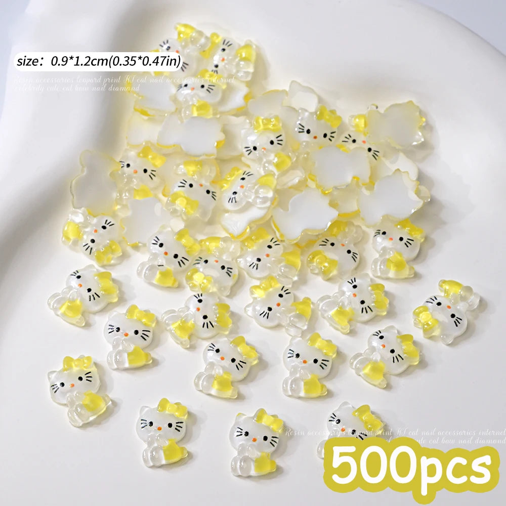 500pcs Cute Sanrio Nail Art Charms 3D Pink Bow Hello Kitty Cinnamoroll Nail Decoration