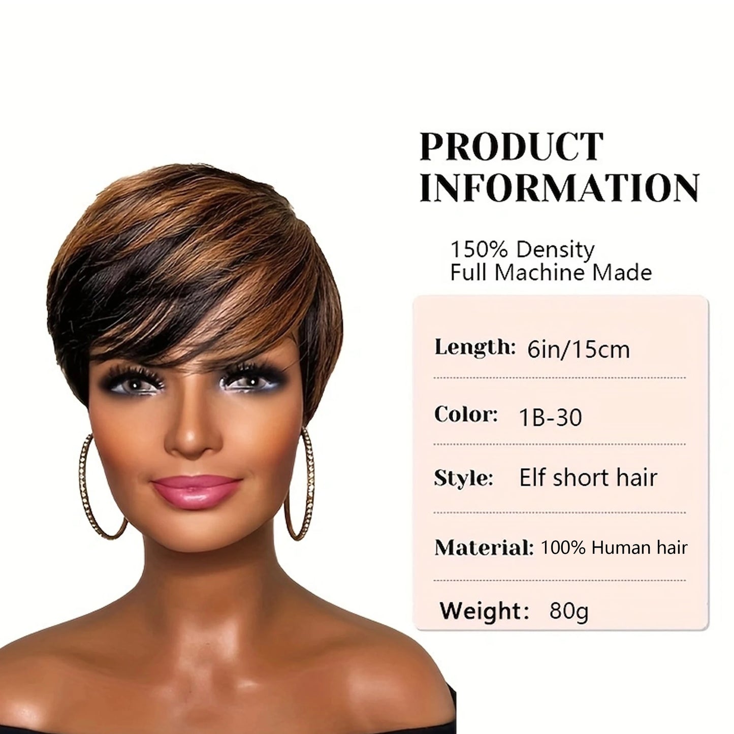 Ombre Color Short Layered Pixie Cut Human Hair Wigs With Bangs,Full Machine Made For Black Women Honey Blonde Wig 1B/27