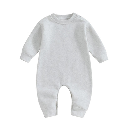 Pudcoco Toddler Baby Girls Boys Sweatshirt Romper Solid Color Fleece Long Sleeve Jumpsuit for Newborn Cute Clothes 0-18M