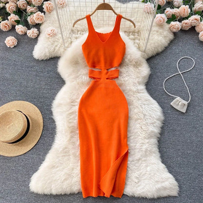Sexy Cut Out Waist Package Hips Split Bodycon Dress