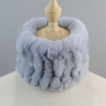 Good Elastic Rex Rabbit Fur Ring Scarves Winter Warm Women Genuine Rex Rabbit Fur Scarf Knitted Real Natural Fur Wraps Headbands