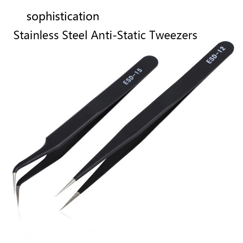 1/2Pcs Stainless Steel Curved Straight Black Tweezer Nail Art Rhinestones Nipper Picking Tool