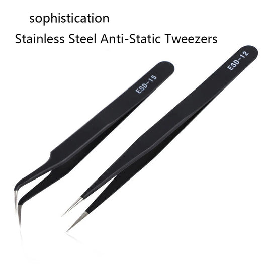 1/2Pcs Stainless Steel Curved Straight Black Tweezer Nail Art Rhinestones Nipper Picking Tool