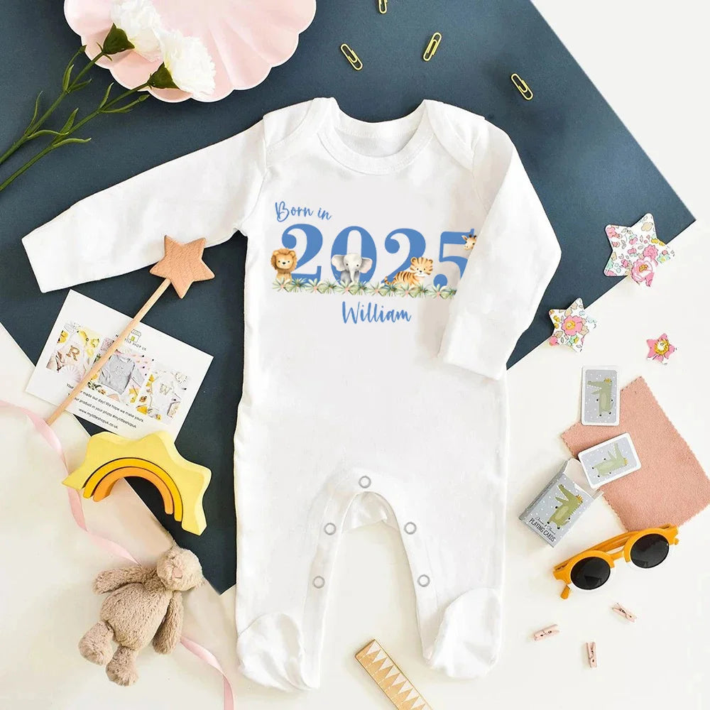 Custom Name Born in  Print Infant Sleepsuit Long Sleeve Baby Romper Casual Pregnancy Announcement Jumpsuit Babys Birth Gifts