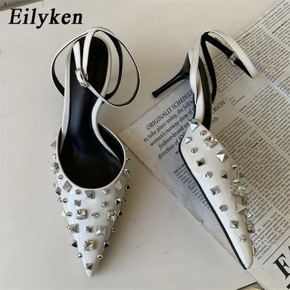 Newly Design Rivet Pointed Toe Women Pumps Sandals Sexy Buckle Strap Strippers Party High Heels
