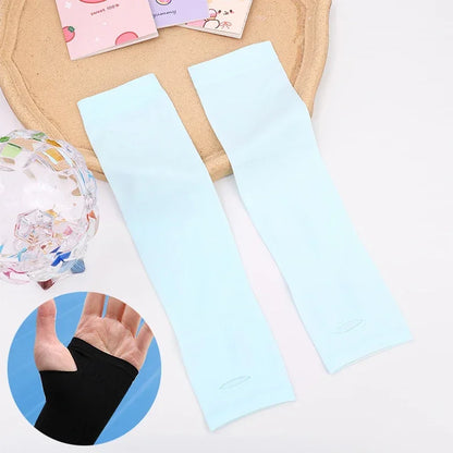 Unisex Cooling Arm Sleeves Cover Sport Running Anti-UV Sun Protection Outdoor Cycling Elastic Ice Sleeve for 4-12 Years Children