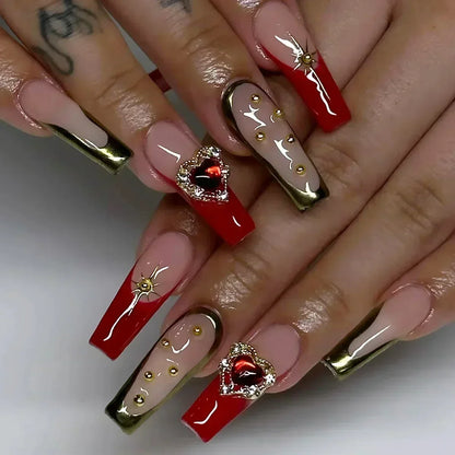24Pcs Long Ballet False Nails Pink Butterfly with Rhinestones French Design Wearable Fake Nails Glitter Press on Nails Tips Art