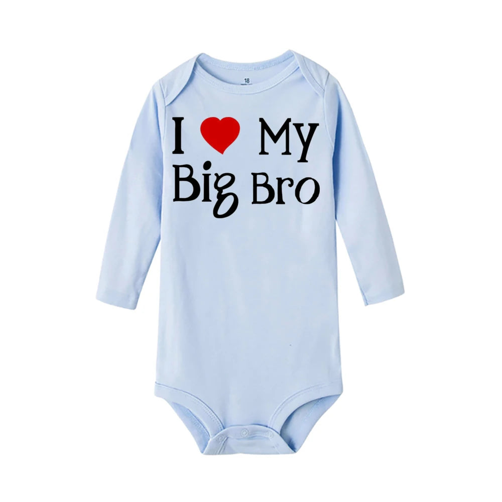 Heart Pattern&I Love My Big Brother Baby Jumpsuit Cute Newborn Long Sleeve Bodysuit Round Neck Girl Boy Jumpsuit As Gift To Baby