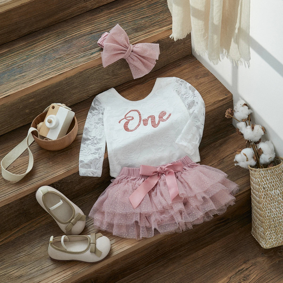 ma&baby 6-24M 1st Birthday Baby Girl Clothes Sets Newborn Infant Toddler Outfits Letter Lace Romper Tulle Skirts Headband