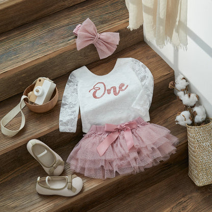 ma&baby 6-24M 1st Birthday Baby Girl Clothes Sets Newborn Infant Toddler Outfits Letter Lace Romper Tulle Skirts Headband