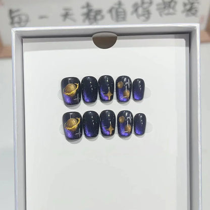 10Pcs Short Handmade Press On Nails Full Cover Cute Cat Cat Eye