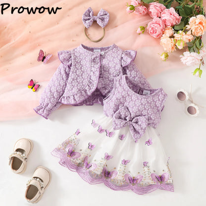 Baby Dresses Birthday Party Costume Pink Jacquard Cardigan Coat and Lace Butterfly Dress For Girls Newborns Infants Clothes