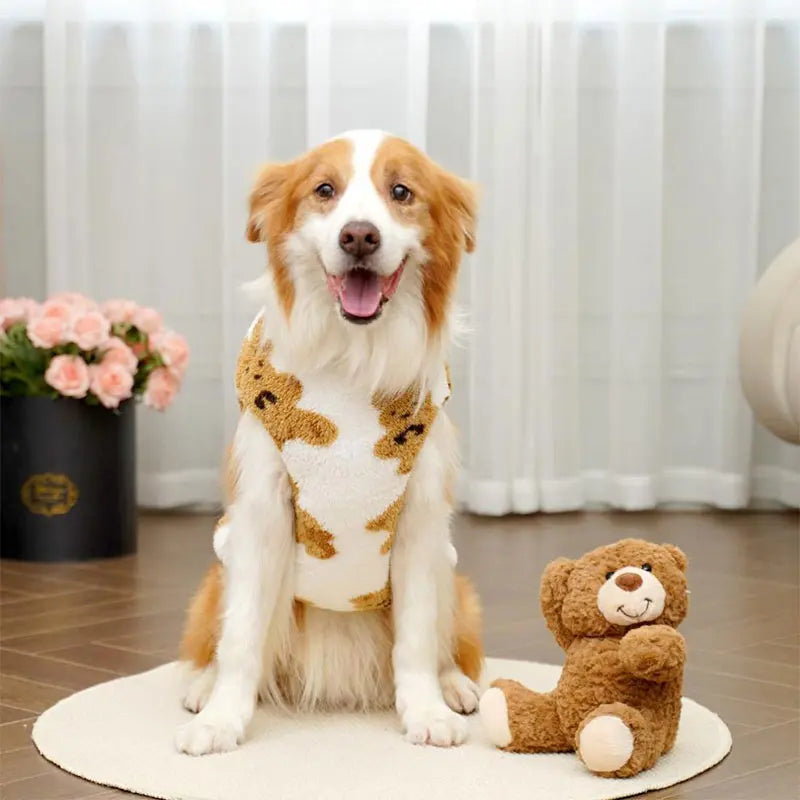 3XL-8XL Autumn/Winter Plush Cute Bear Pattern Large Dog Sweater Warm Wool Hoodie Coat Large Pet Vest Sweater Pet Clothing