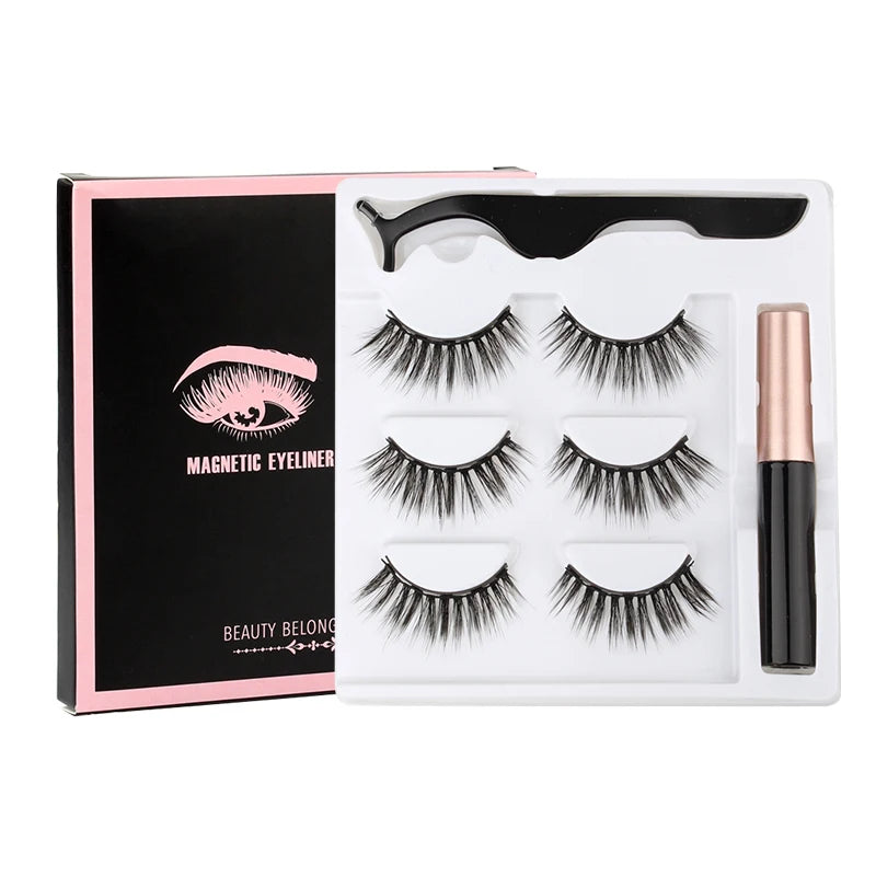 New 1/3Pairs Magnetic Eyelashes False Lashes Repeated Use Eyelashes Waterproof Liquid Eyeliner With Tweezer Make Up Sets Hotting